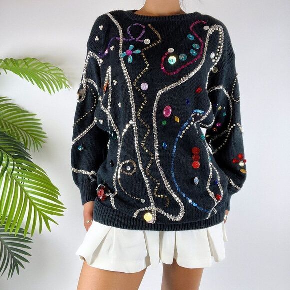 Women's Vintage 80s 90s Retro Indie Grunge Oversized Knit Grandma Sweater  Sz: S - Picture 1 of 7